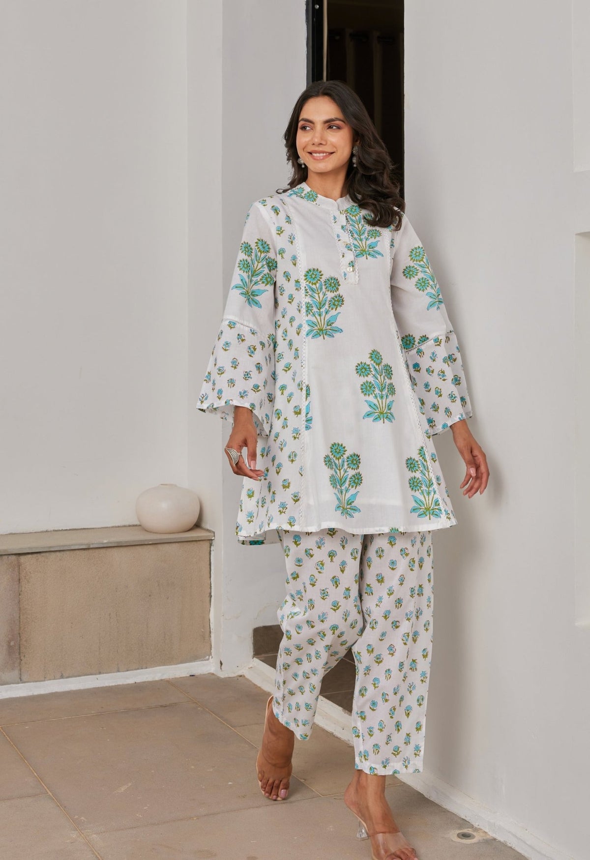 White Cotton Hand Block Printed Coord Set - Tara - C - Tara