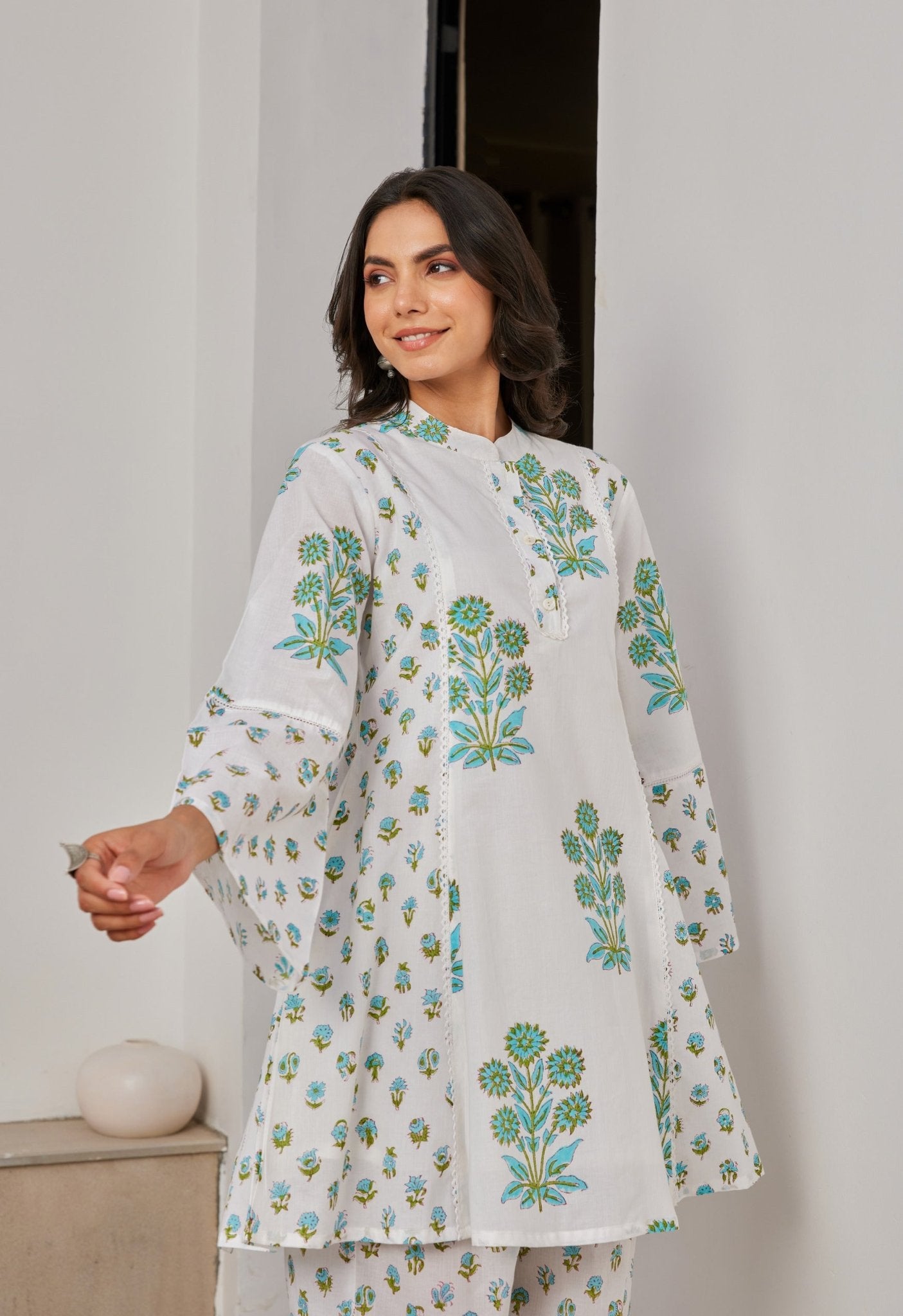 White Cotton Hand Block Printed Coord Set - Tara - C - Tara