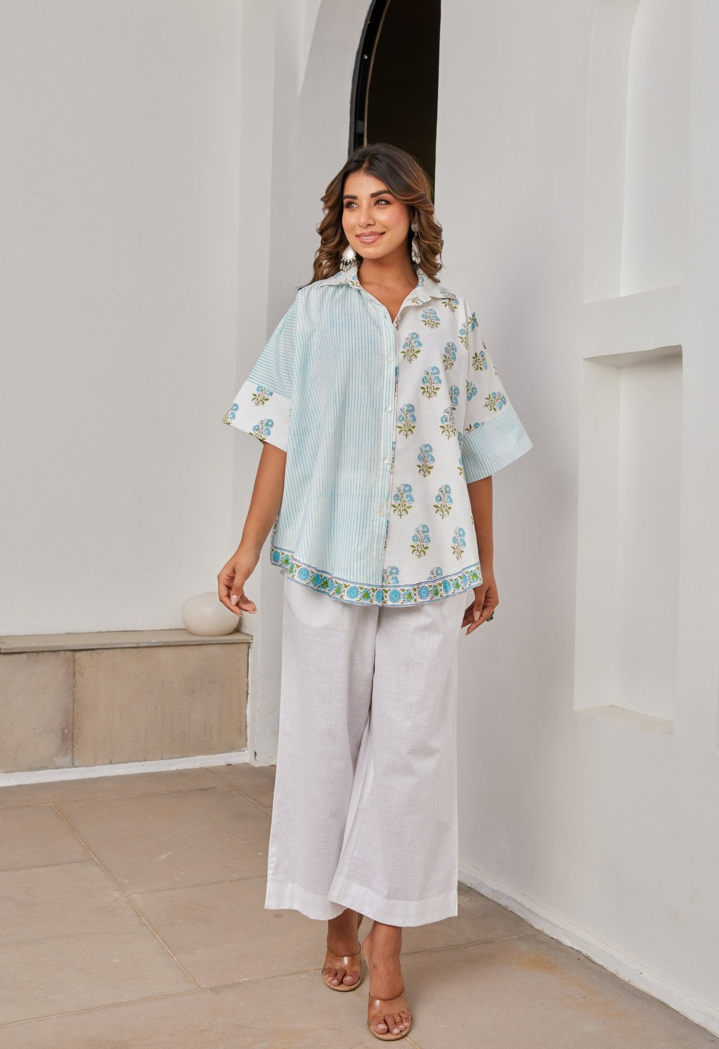 White Cotton Hand Block Printed Coord Set - Tara - C - Tara