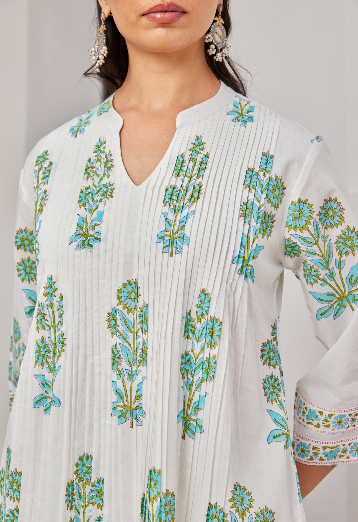 White Cotton hand Block Printed Coord Set - Tara - C - Tara