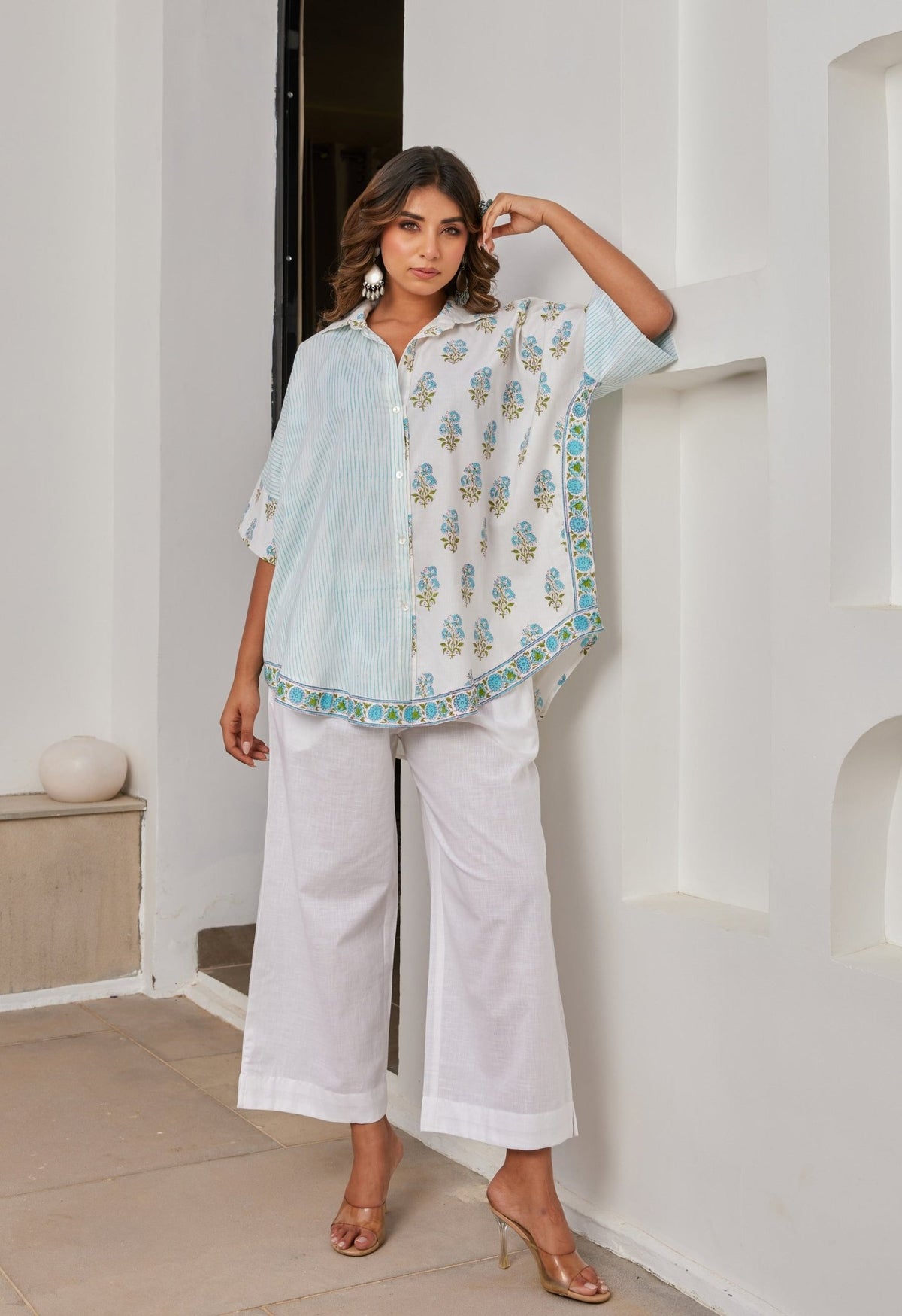 White Cotton Hand Block Printed Coord Set - Tara - C - Tara