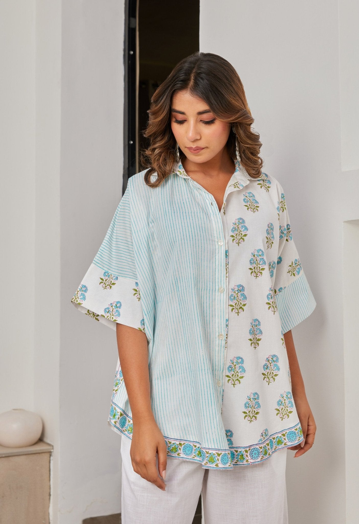 White Cotton Hand Block Printed Coord Set - Tara - C - Tara