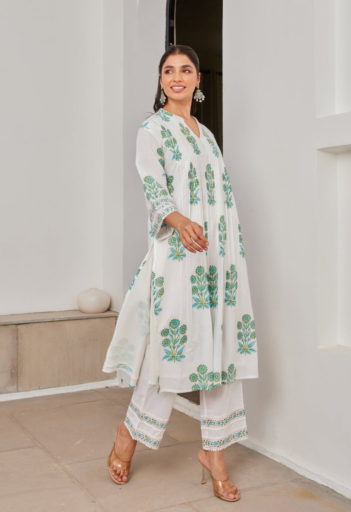 White Cotton hand Block Printed Coord Set - Tara - C - Tara