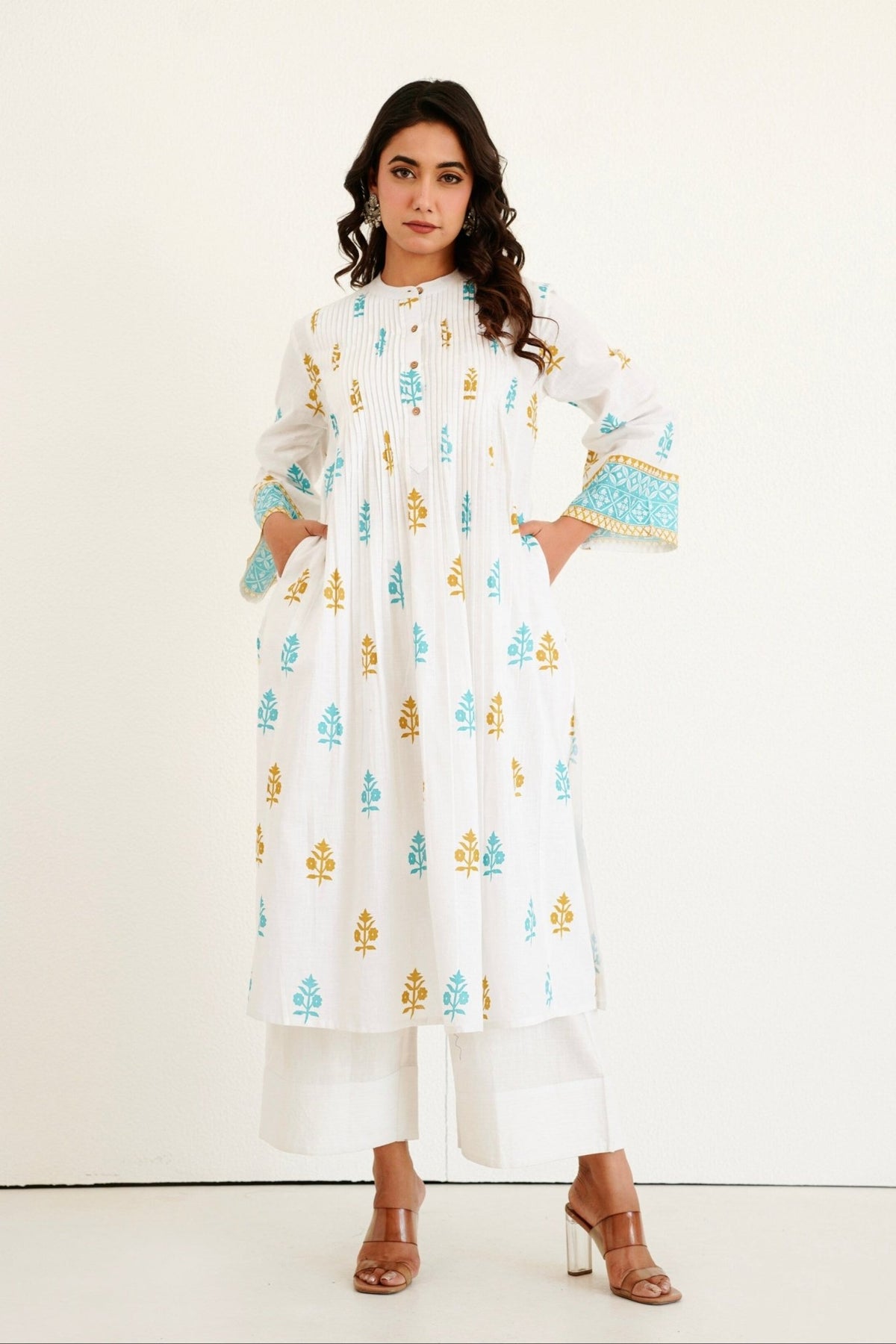 White Cotton Slub Buti Print Kurta Set with Culottes – Tara C Tara - Tara - C - Tara