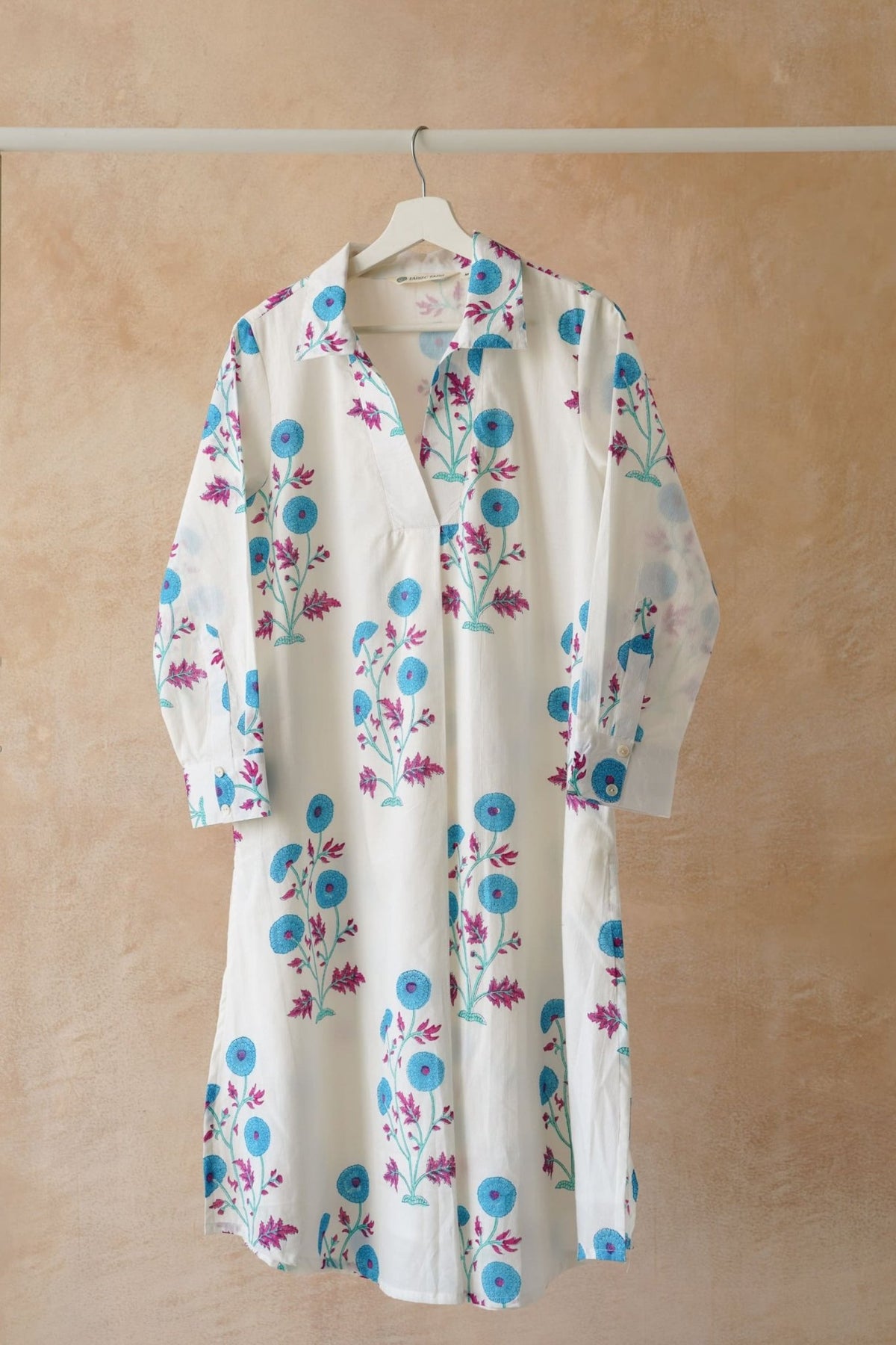 White Floral Hand Block Printed Kurta - Tara - C - Tara