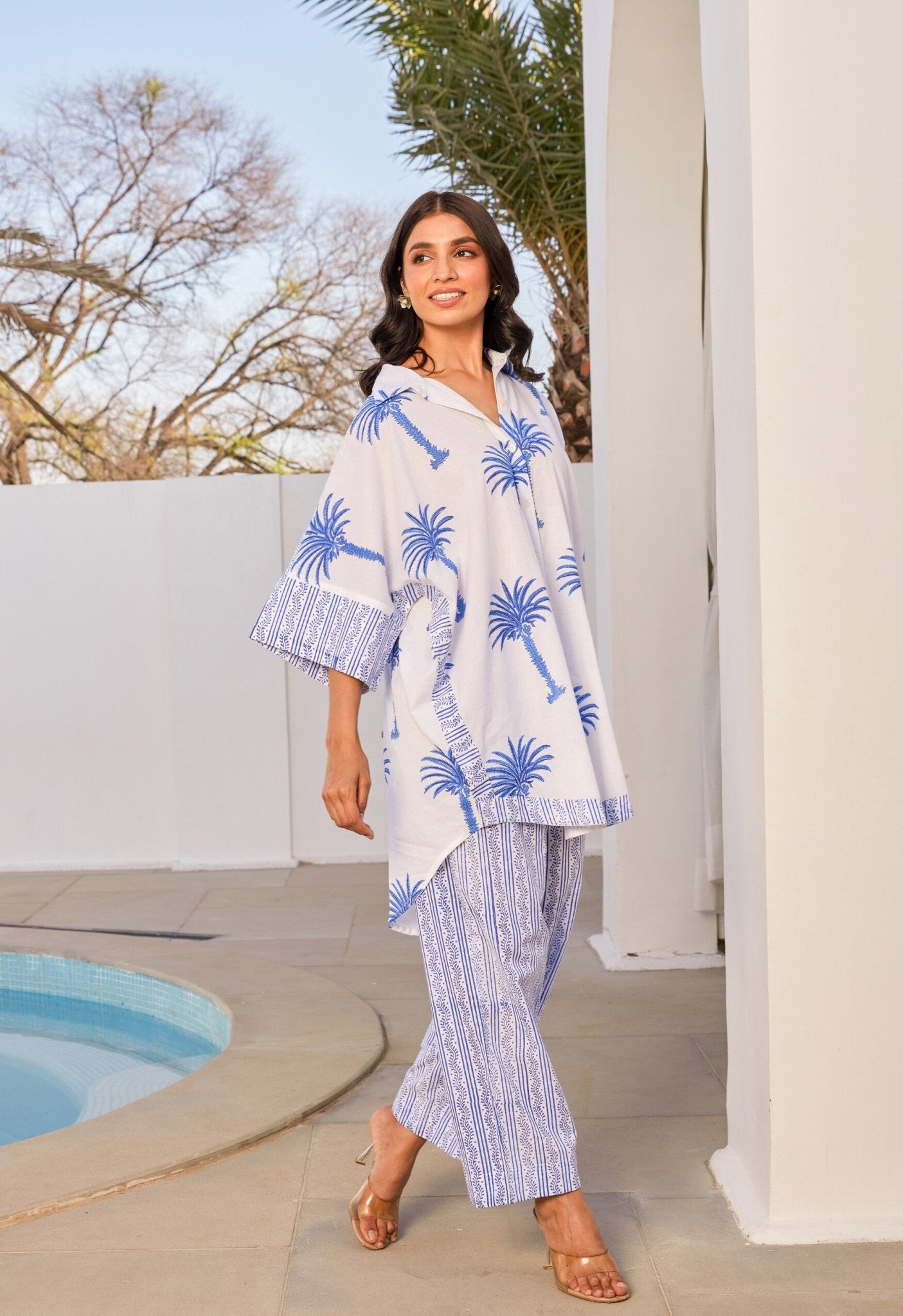 White hand Block Printed Coord Set - Tara - C - Tara