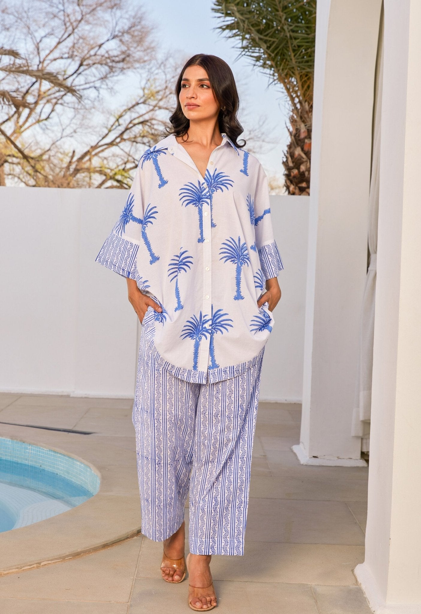 White hand Block Printed Coord Set - Tara - C - Tara