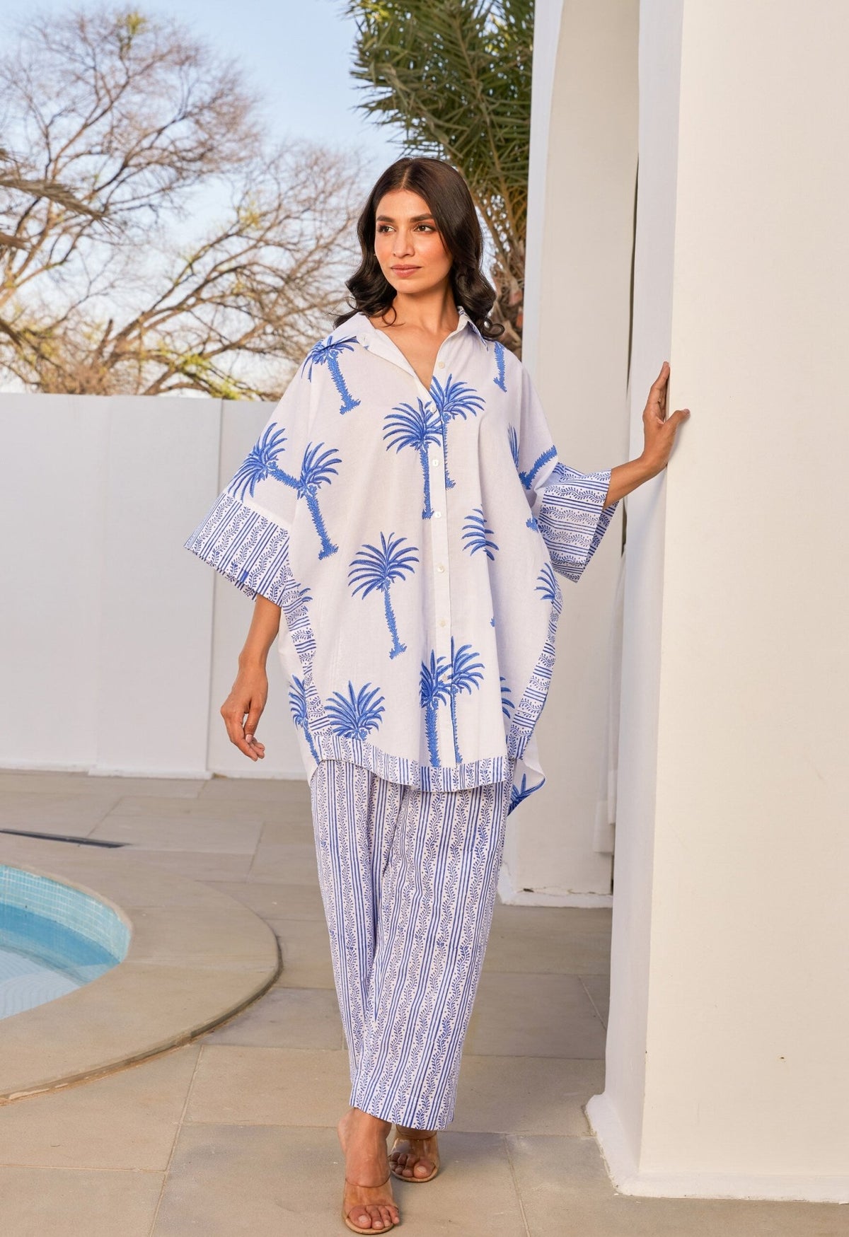 White hand Block Printed Coord Set - Tara - C - Tara