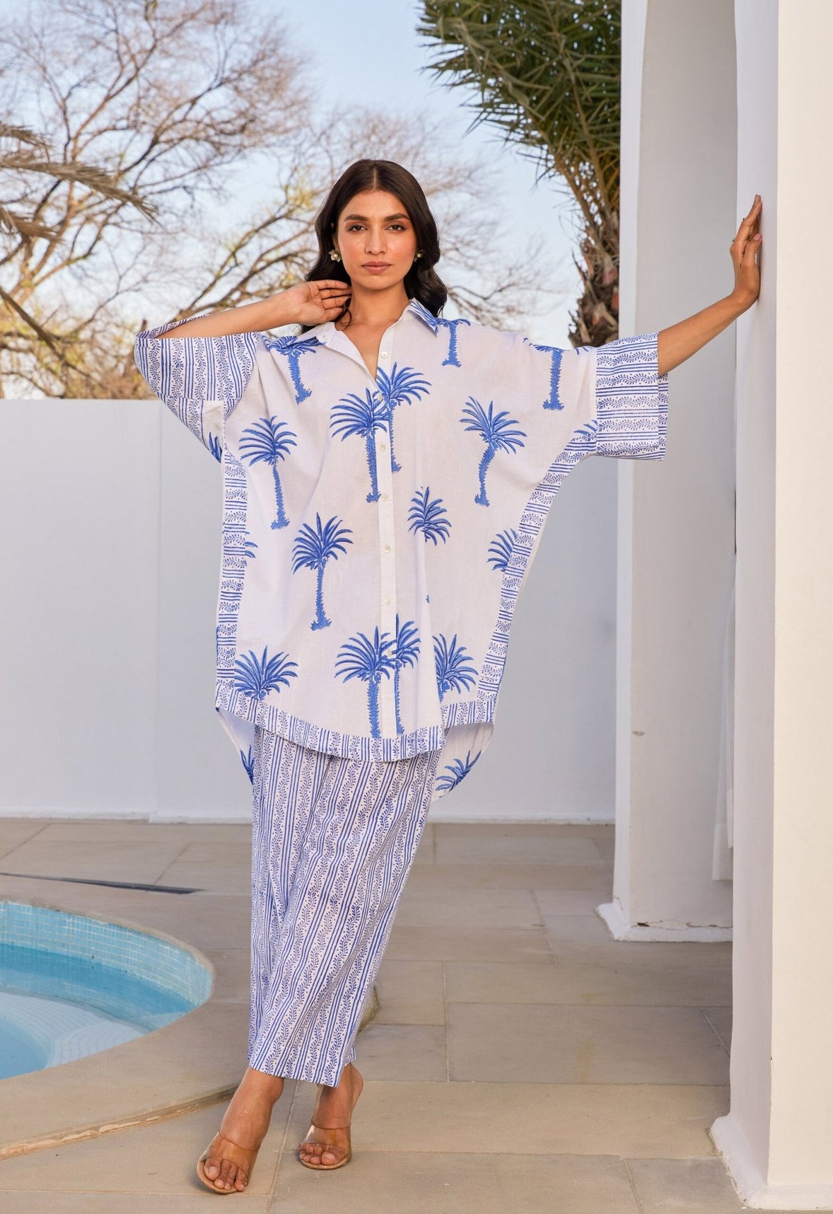 White hand Block Printed Coord Set - Tara - C - Tara