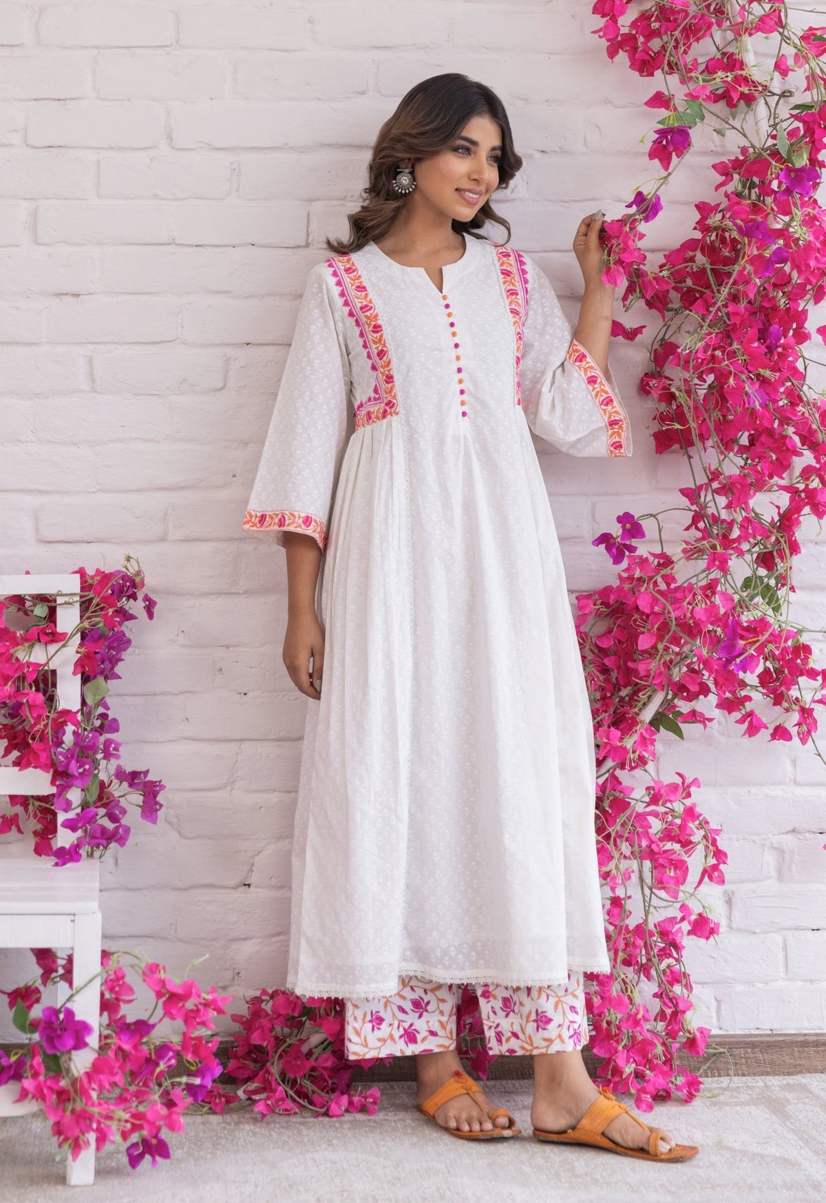 WHITE KHADI HAND BLOCK PRINTED COORD SET - Tara - C - Tara