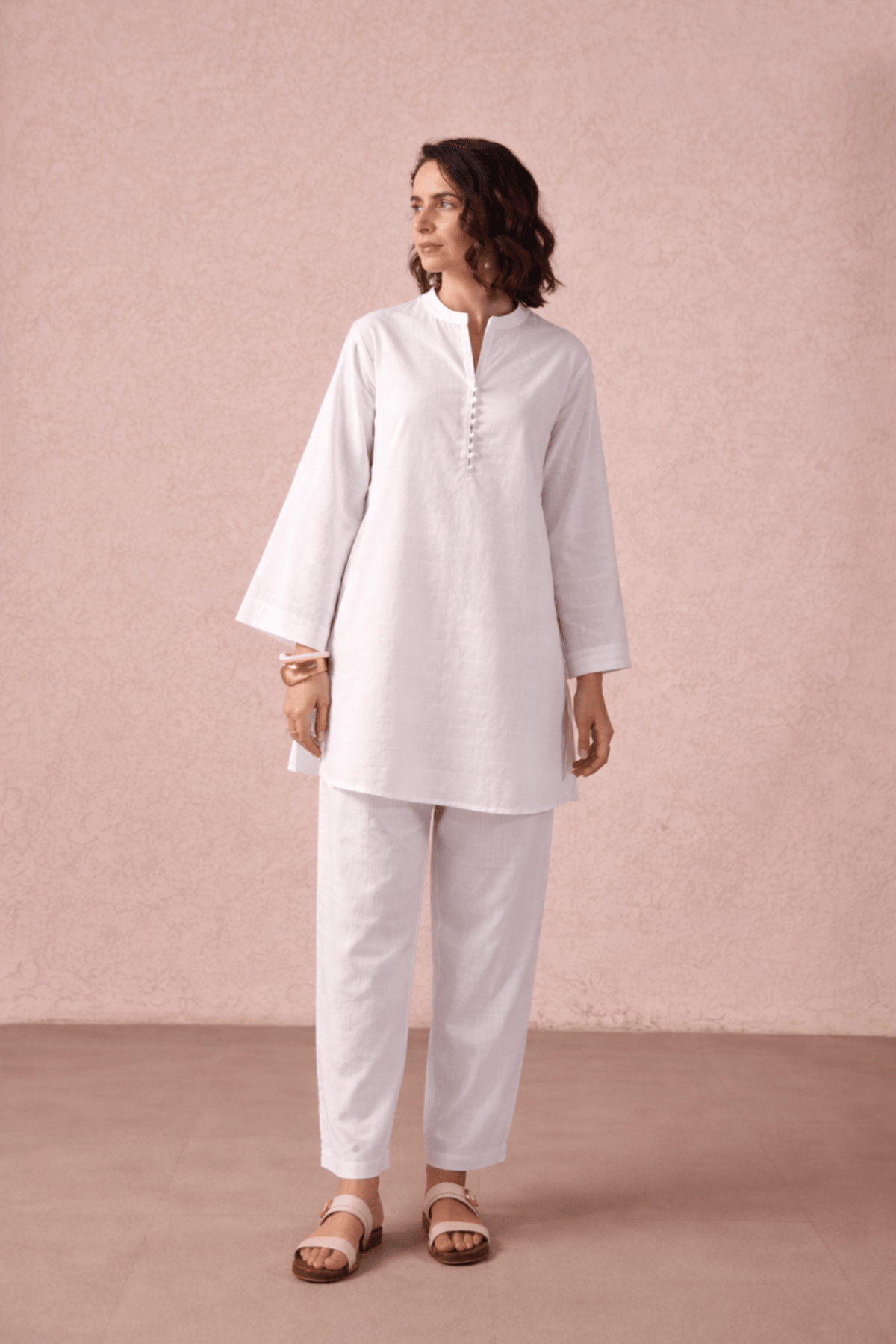 White Solid Checks Cotton Coord Set - Tara - C - Tara