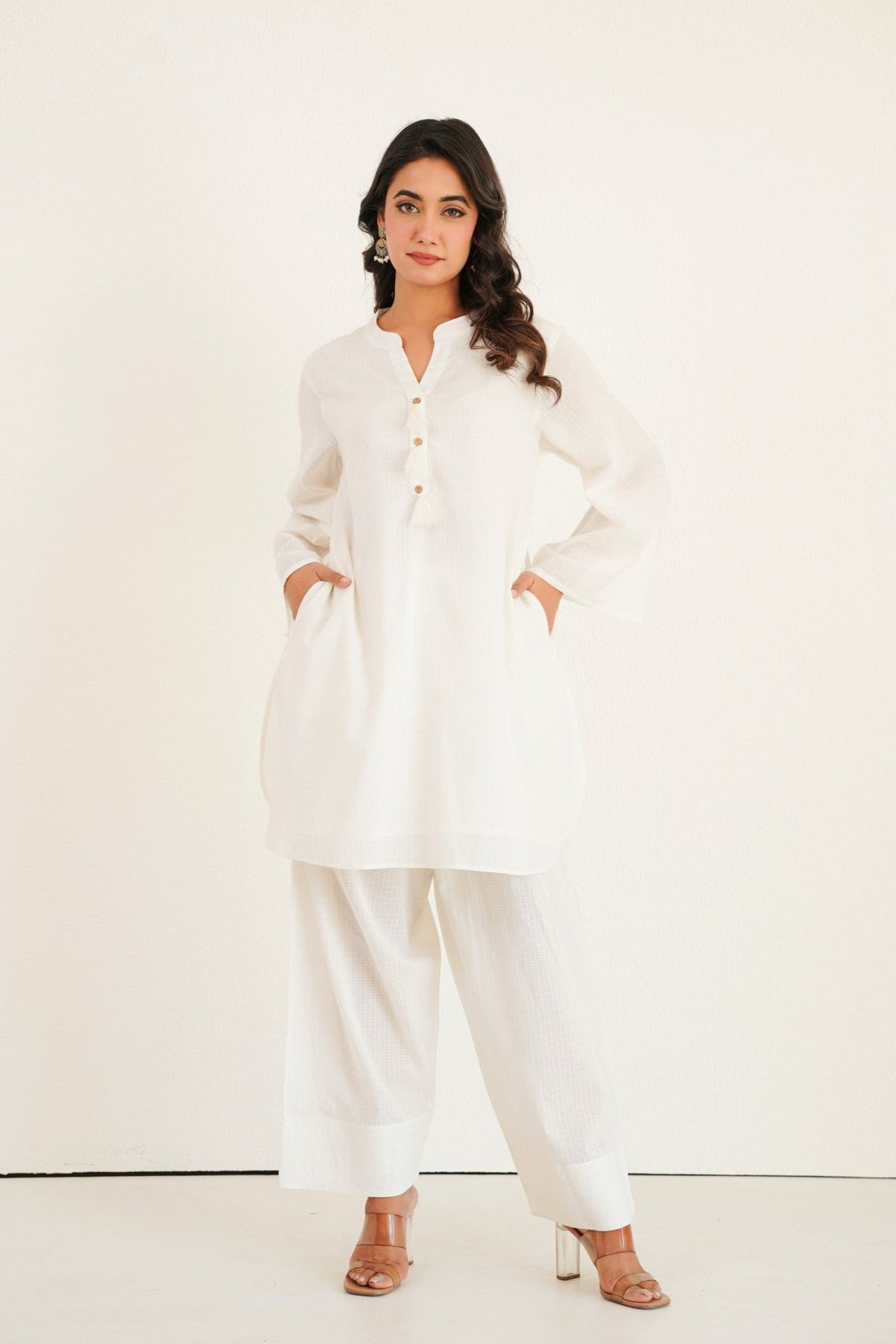 White Solid Farsi Salwar Coord Set - Tara - C - Tara