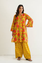 Yellow Cotton Floral Farshi Salwar Coord Set - Tara - C - Tara