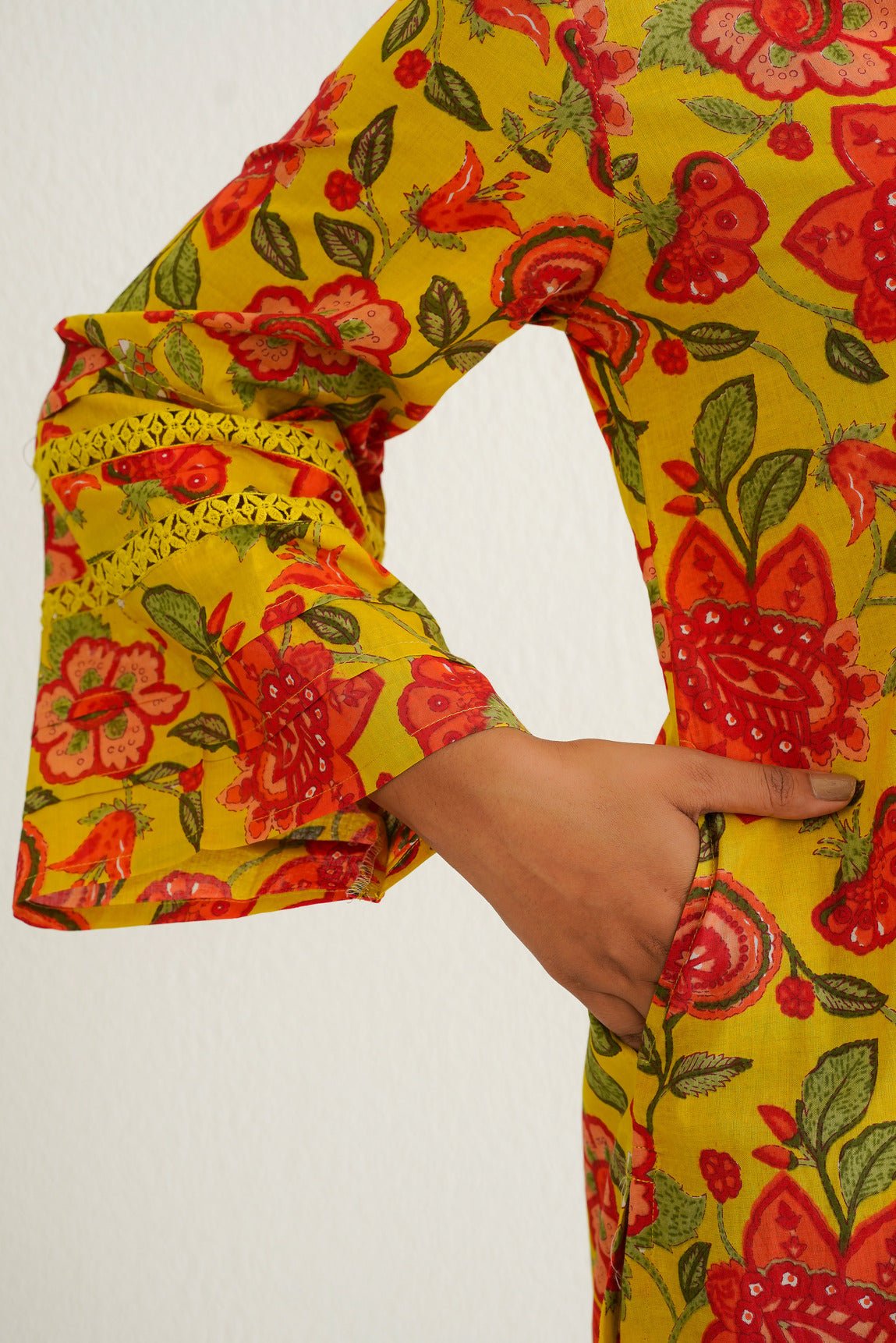 Yellow Cotton Floral Farshi Salwar Coord Set - Tara - C - Tara