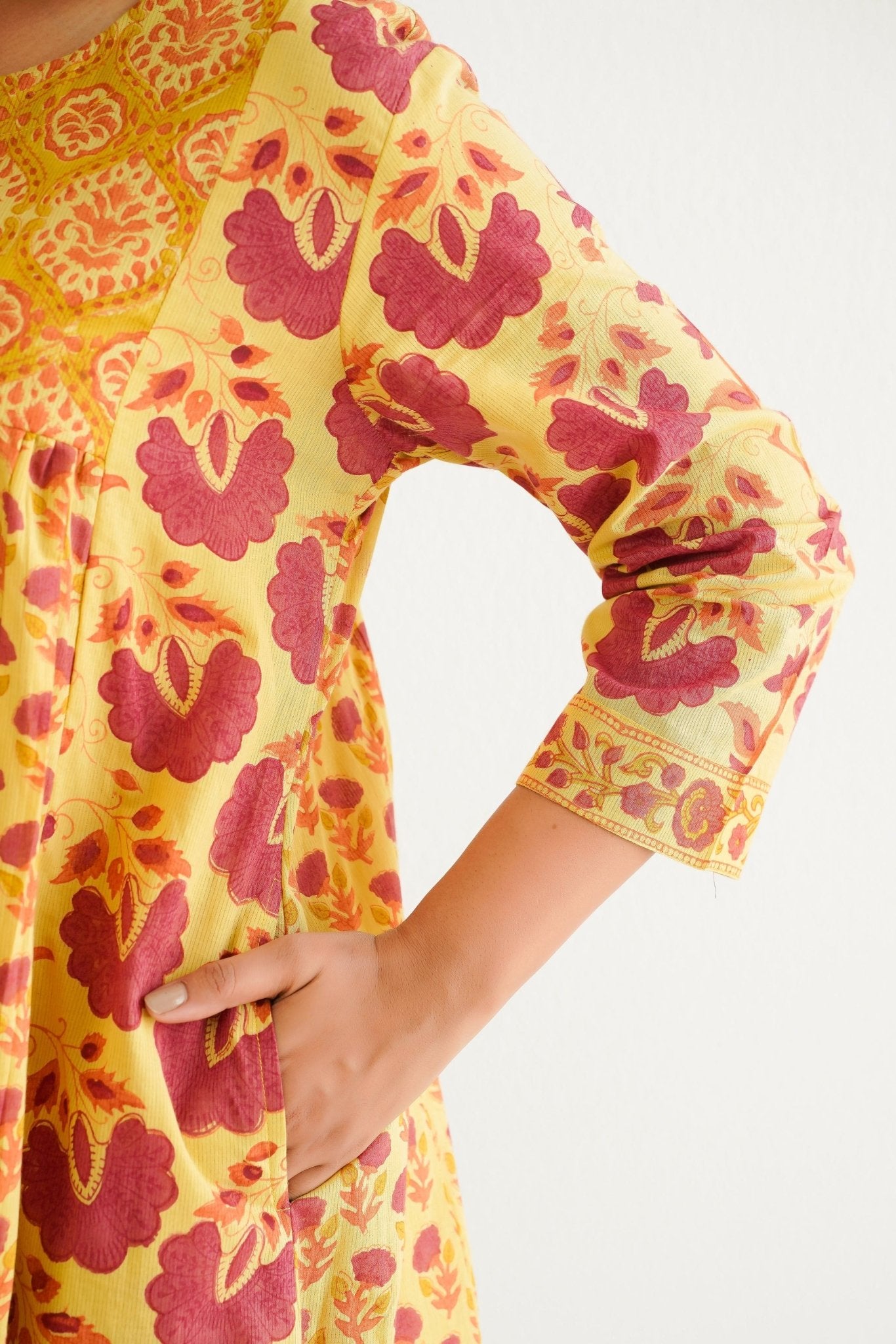 Yellow Cotton Hand Block Printed Coord Set - Tara - C - Tara