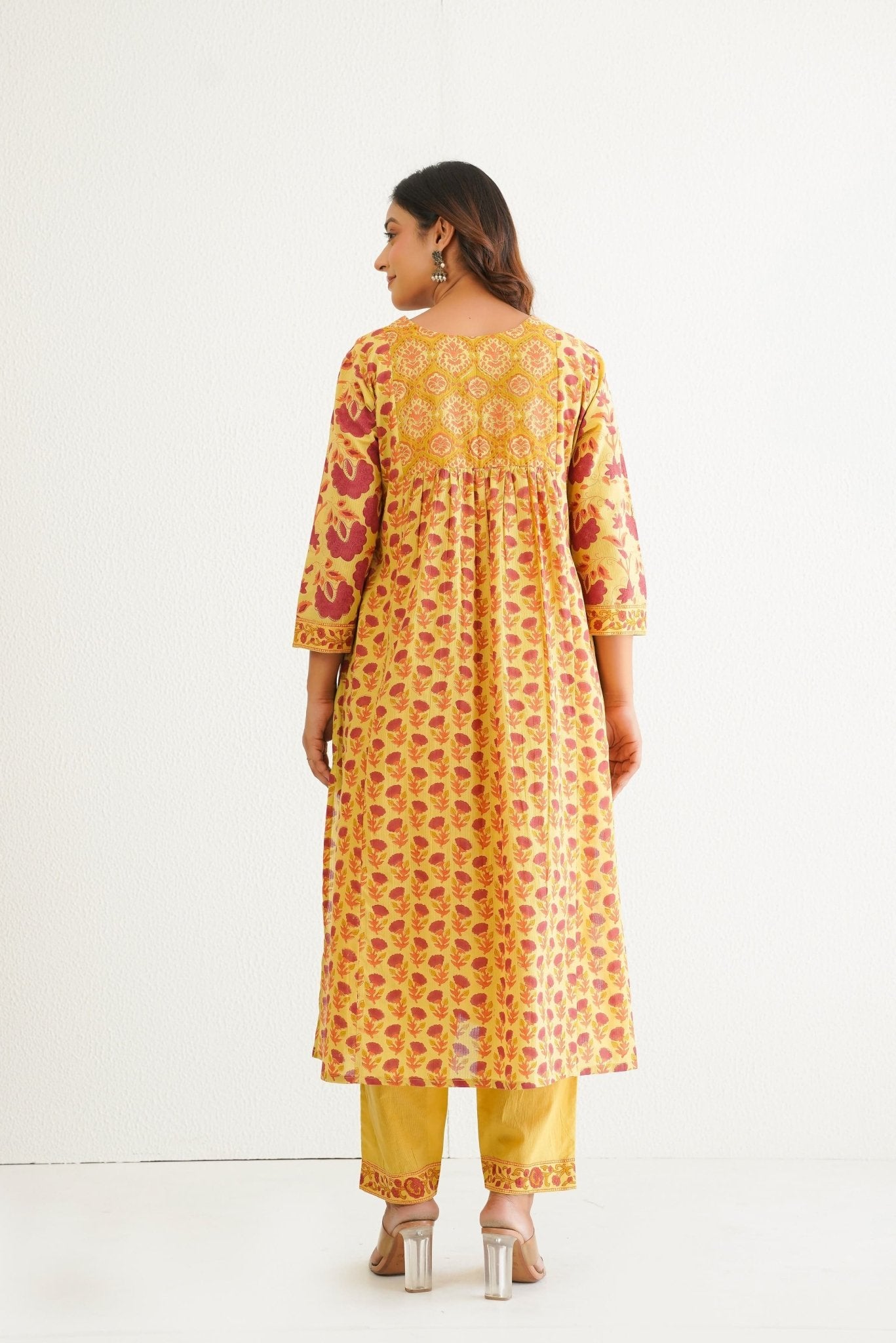Yellow Cotton Hand Block Printed Coord Set - Tara - C - Tara