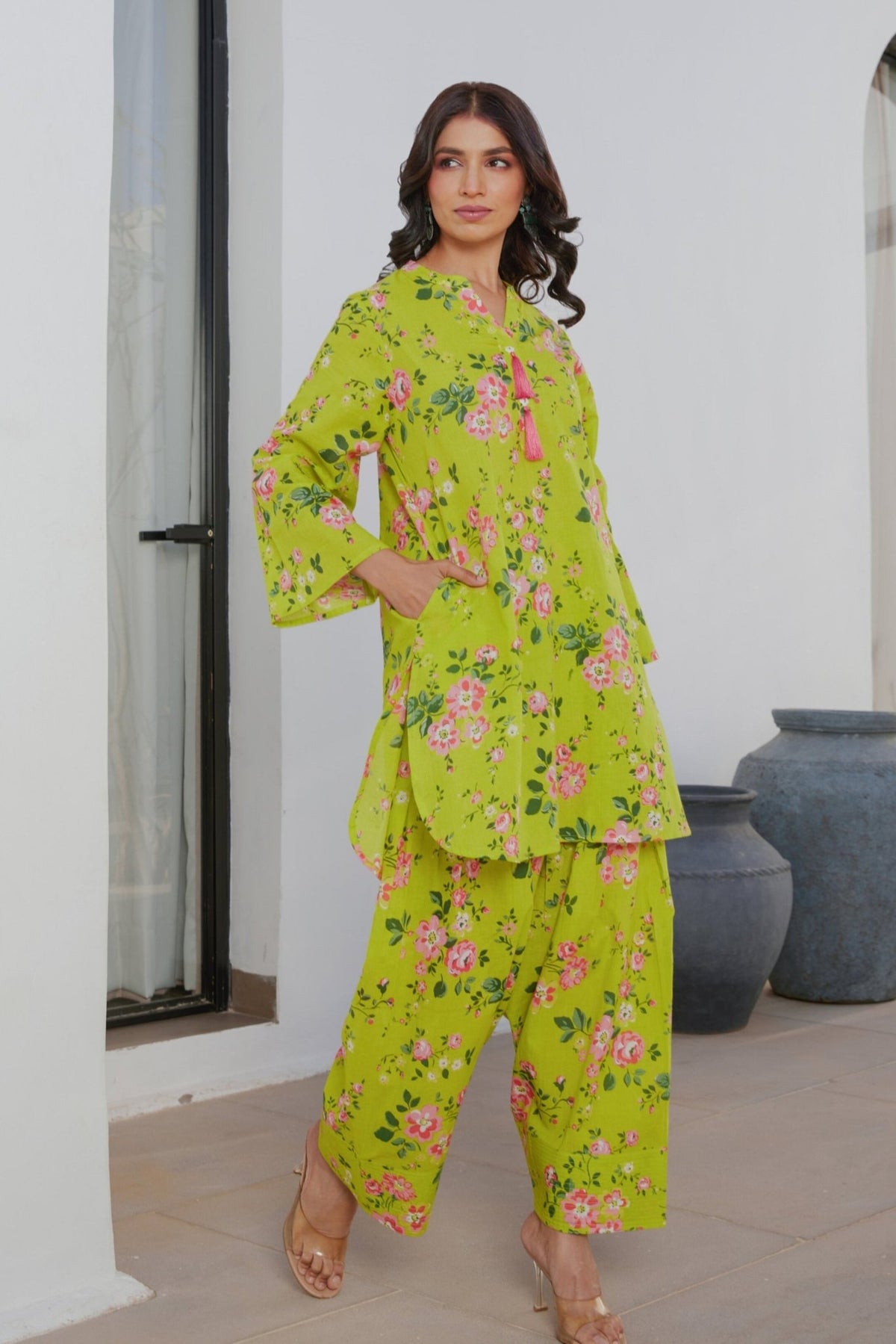 Yellow Floral Farsi Salwar Coord Set - Tara - C - Tara