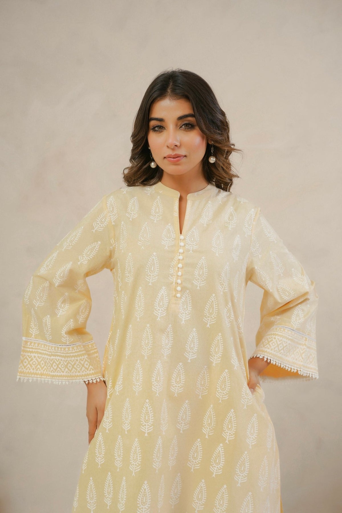 Yellow Ochre White Khari hand Block Printed Coordset - Tara - C - Tara
