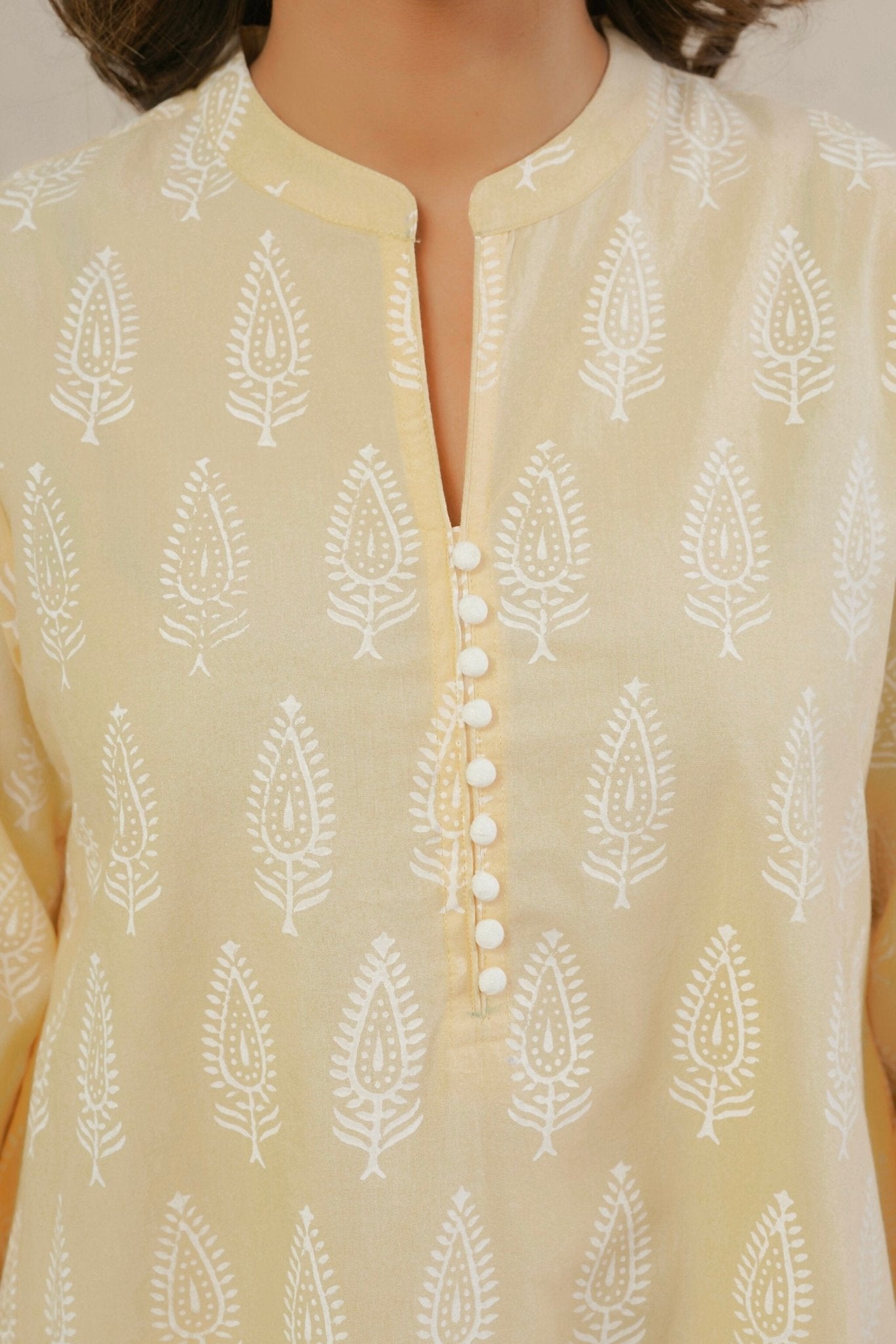 Yellow Ochre White Khari hand Block Printed Coordset - Tara - C - Tara