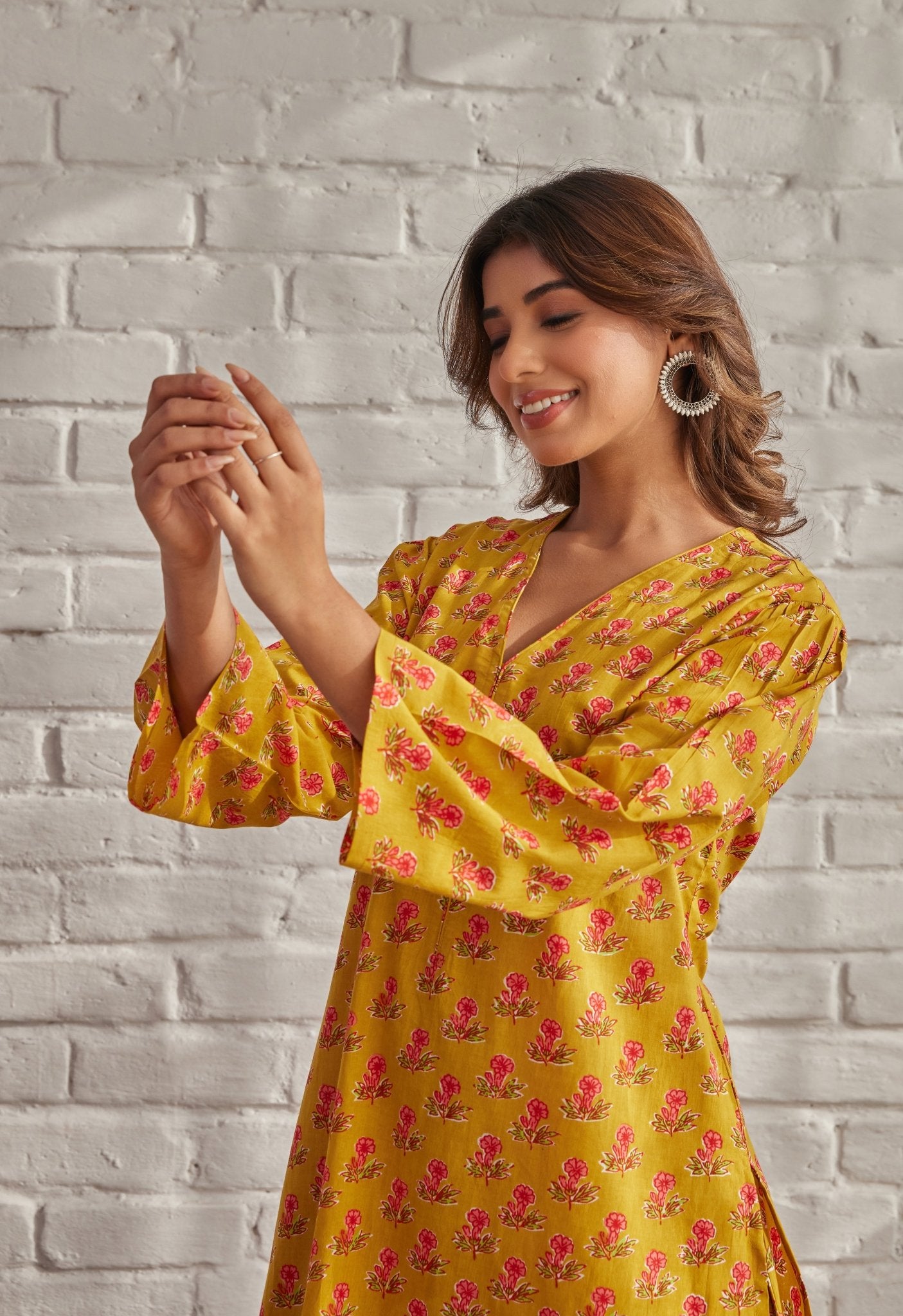 MUSTARD YELLOW FLORAL BOOTI COORD SET - Tara-C-Tara