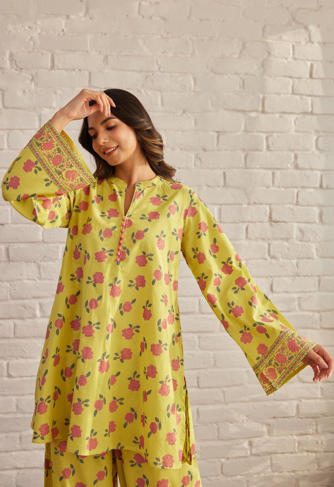 Yellow floral Printed Coord Set - Tara-C-Tara