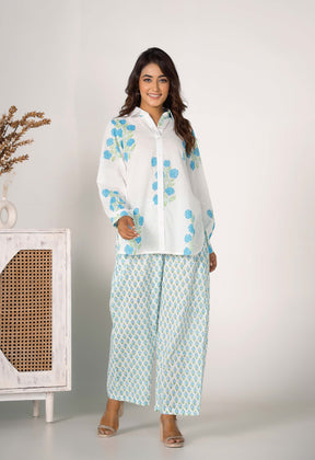 Blue Rose Hand Block Printed Floral Co-ord Set (2pc)