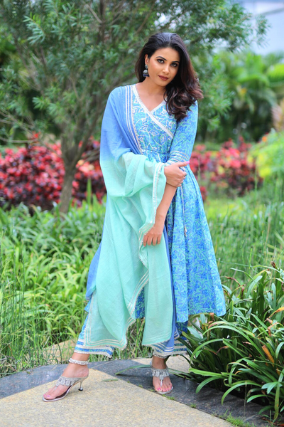 Sky Blue Floral Designer Work Pant Style Suit - Indian Heavy Anarkali  Lehenga Gowns Sharara Sarees Pakistani Dresses in USA/UK/Canada/UAE -  IndiaBoulevard