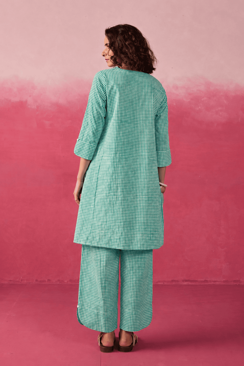 Mint Green Gingham Check Printed Cotton Co-ord Set