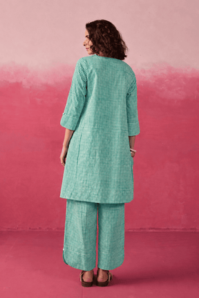 Mint Green Gingham Check Printed Cotton Co-ord Set
