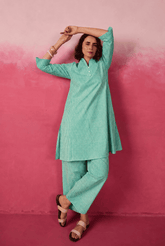 Mint Green Gingham Check Printed Cotton Co-ord Set