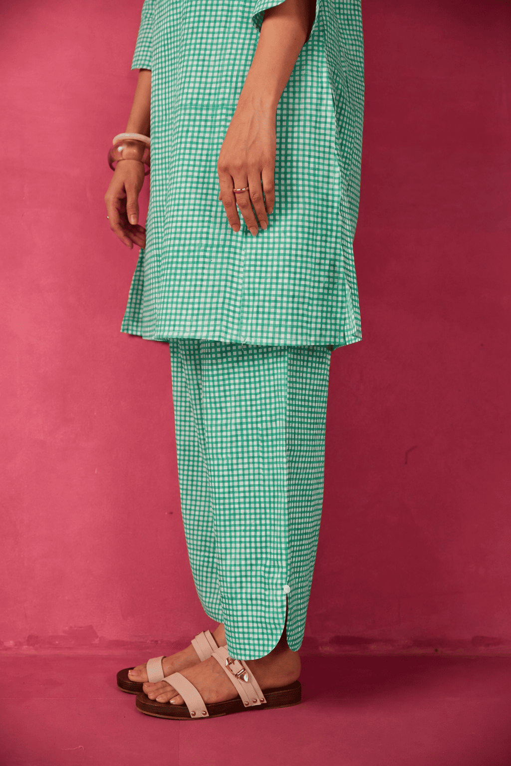 Mint Green Gingham Check Printed Cotton Co-ord Set