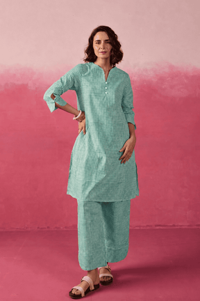 Mint Green Gingham Check Printed Cotton Co-ord Set