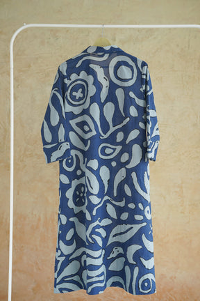 Indigo Abstract Print Cotton Kurta