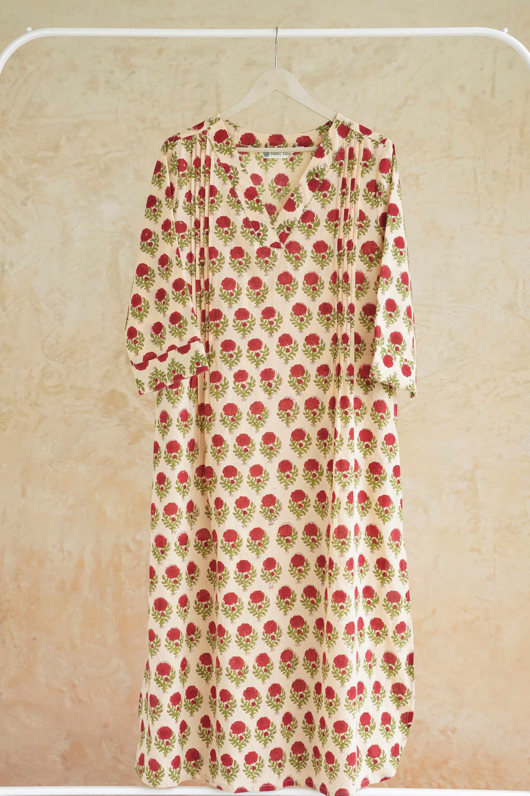 Ivory Rose Floral Hand Block Print Cotton Kurta