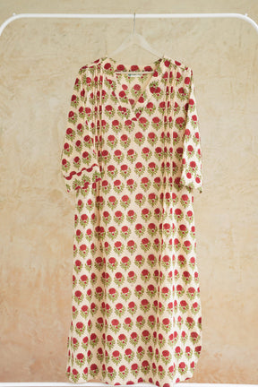 Ivory Rose Floral Hand Block Print Cotton Kurta