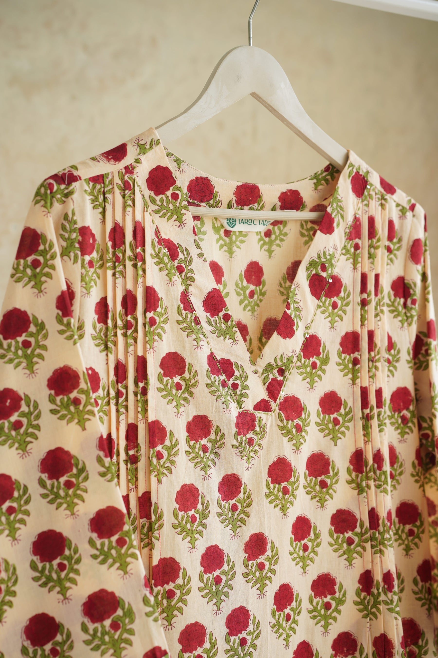 Ivory Rose Floral Hand Block Print Cotton Kurta