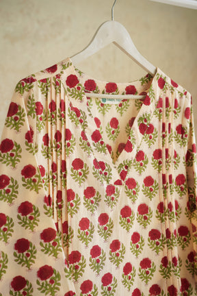 Ivory Rose Floral Hand Block Print Cotton Kurta