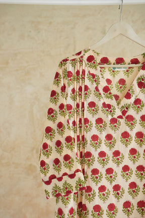 Ivory Rose Floral Hand Block Print Cotton Kurta