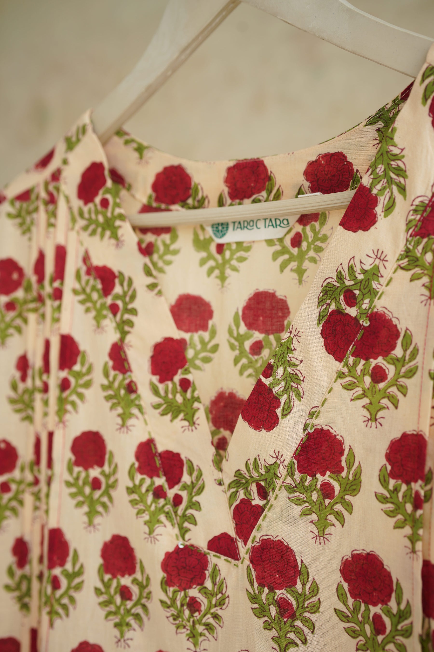Ivory Rose Floral Hand Block Print Cotton Kurta