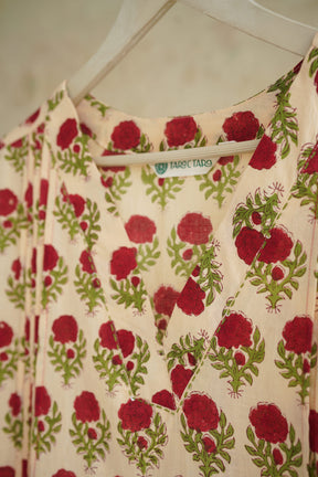 Ivory Rose Floral Hand Block Print Cotton Kurta