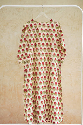 Ivory Rose Floral Hand Block Print Cotton Kurta