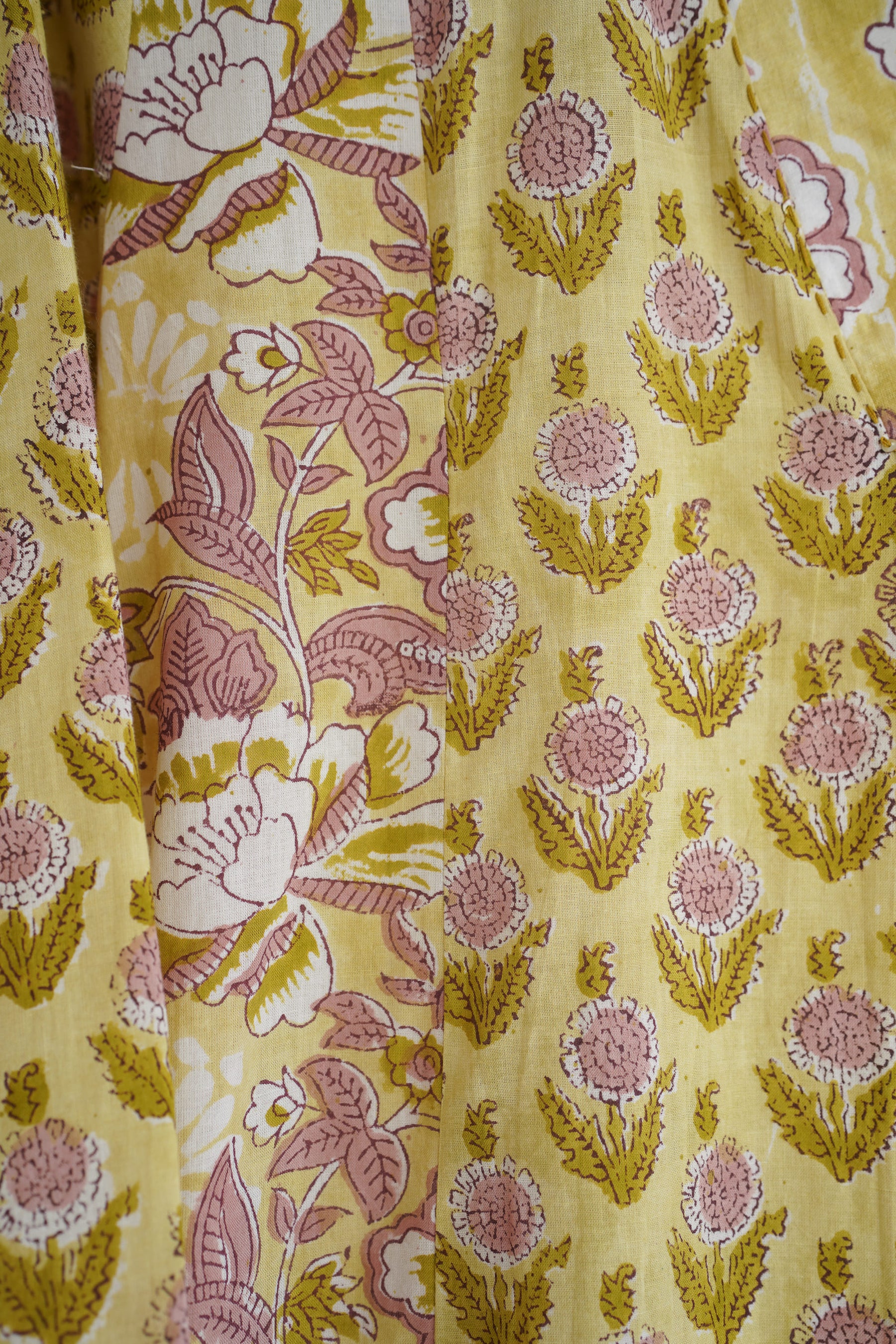 Butter Yellow Floral Hand Block Printed Cotton Kurta