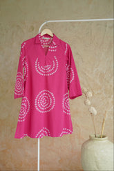 Magenta Bandhej Block Print Short Kurta