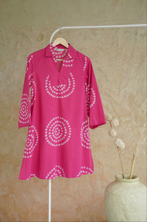 Magenta Bandhej Block Print Short Kurta