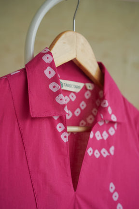 Magenta Bandhej Block Print Short Kurta