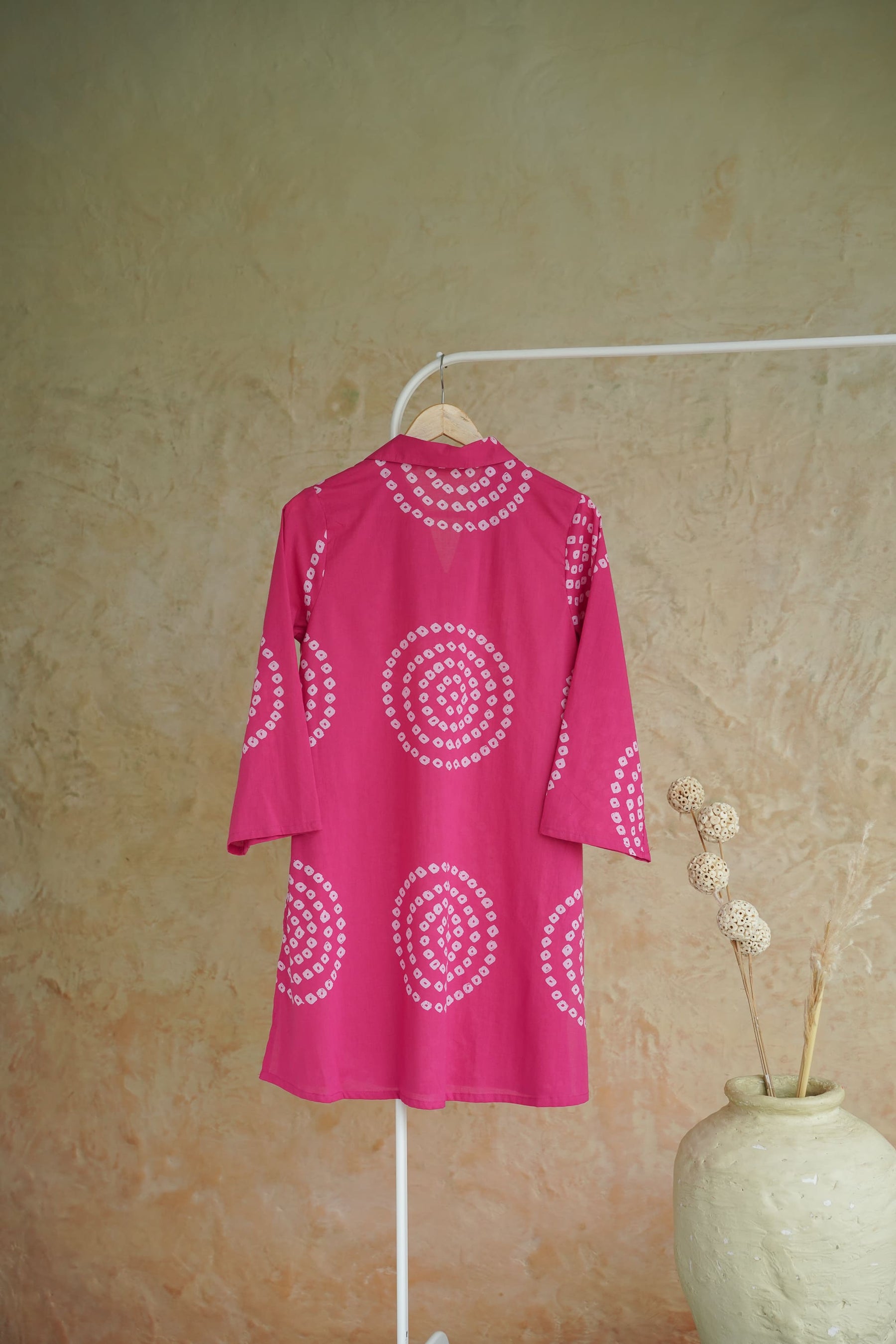 Magenta Bandhej Block Print Short Kurta