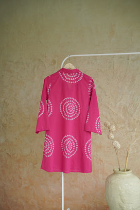 Magenta Bandhej Block Print Short Kurta