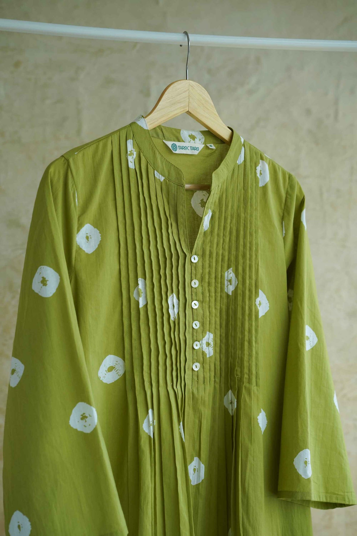 Olive Green Bandhej Block Print Pintuck Tunic