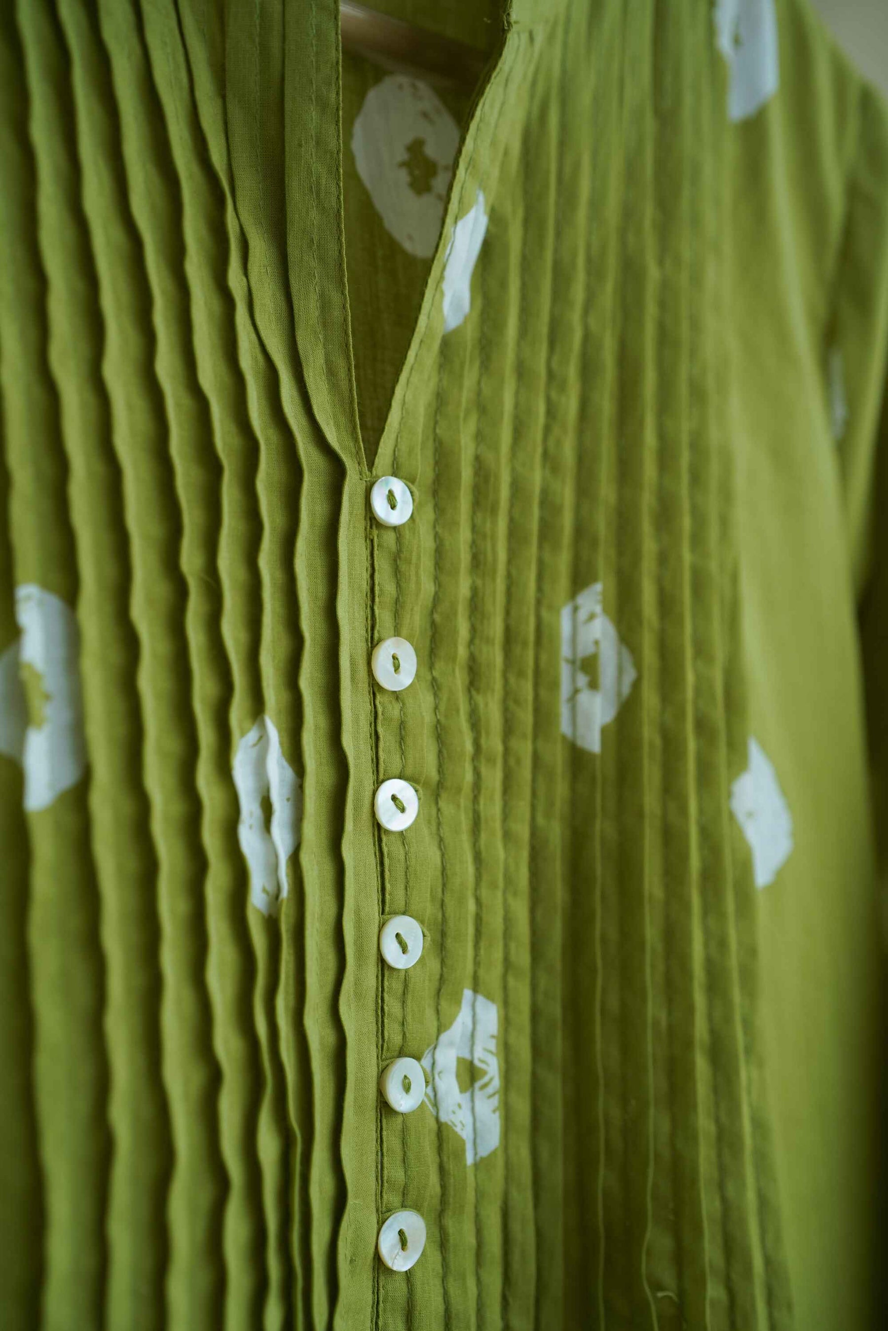 Olive Green Bandhej Block Print Pintuck Tunic