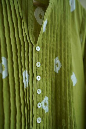 Olive Green Bandhej Block Print Pintuck Tunic